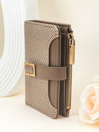 Women's Bifold Short Wallet Fashion Textured Straw Weave Multi-Function Card Holder Coin Purse Elegant Snap Closure Spacious Design For Young Students Convenient Portable Gift For Holidays For Women Wallet Mini Wallet Purse Wallet Small Wallet