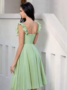 Women Elegant Solid Color Ruffle Trim Sleeveless Evening Gown, Party Dress, Wedding Guest Dress, Prom Dress - Mint Green - View 4