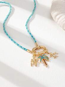 1pc Bohemian Summer Beach Palm Tree Pendant Necklace, Handmade Lobster Clasp Boho Vacation Jewelry Accessories (Shape And Color Have Random Variation)