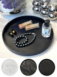 1pc/3pcs Round Marble Pattern Storage Tray, Bathroom Organizer Rack, Easy To Clean, Candle/Fragrance Holder, Silicone Vanity Tray, Jewelry Dish, Ideal For Liquid Soap, Shampoo, Spice Jars, Vase Mat In Home, Bathroom, Kitchen, Living Room, Coffee Table, Dining Room Plates Plate Kitchen Decor Trays Fruit Tray Tray Decor Gifts Birthday Graduation