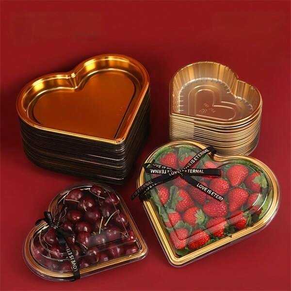 10 piezas Bandejas de plástico con forma de corazón con tapas - Recipientes multiusos reutilizables para frutas, sushi, verduras, ensaladas, tablas de quesos - Excelente para regalos de Navidad, Pascua, San Valentín, Día de San Patricio y Día de la Madre, ideal para la presentación de alimentos en fiestas