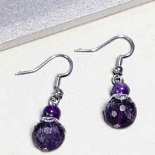 Zhenwei xina 1 Pair Of Summer Limited Edition Women's Natural Amethyst Purple Allure Faceted & Smooth Dangle Earrings - Perfect For Moms And Best Friends, Ideal Party Gift