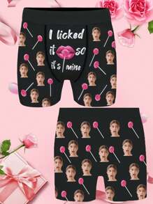 1-Piece Set For Husband/Boyfriend Custom Boxing Shorts, Norollwaistband Shorts,Winter, Popular Anniversaries/Birthdays/Gifts For Him, Men's Printed Face Underwear, Anniversaries, Ideal Gifts For Holidays Boyfriend Bedroom, Living Room, Custom Photo Boxing Shorts, Couple Gift Sequins , Colorful Custom,