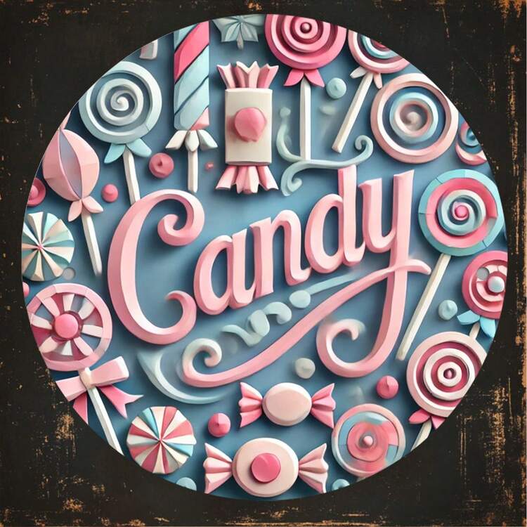 7.8 英寸圆形木质墙面装饰艺术，采用充满活力的糖果主题，木质标牌采用高清印刷，预钻孔，易于安装，防风雨和褪色，适用于咖啡馆，随机孔设计 - 彩色 - 查看 8