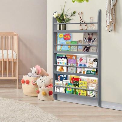 Kids Bookshelf Modern Kids Bookcase 4-Tier Book Shelf Display Rack Wooden Childrens Bookcase 10 CM Depth Suitable For Children's Children's Room School Green 116.5x60x 10CM