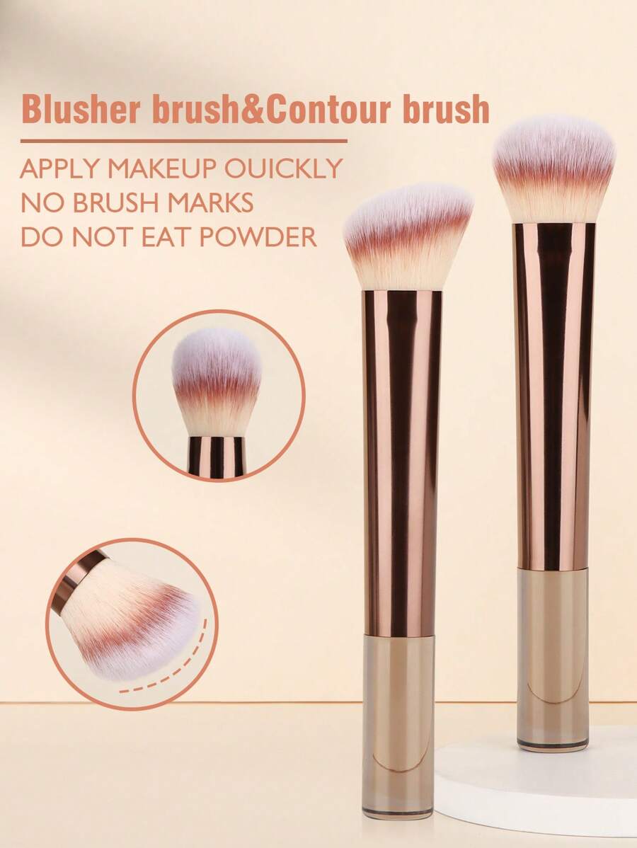 2pcs Blush & Contour Makeup Brushes Set, Cosmetic Tools, Portable,Brush Set,Makeup Brush Kit,Make Up Brush Set,Make Up Set Complete,Makeup Brush Set,Complete Makeup Kit,Brush Kit,Brushes Makeup Set,Makeup Gift Set,Set - Brown - View 1