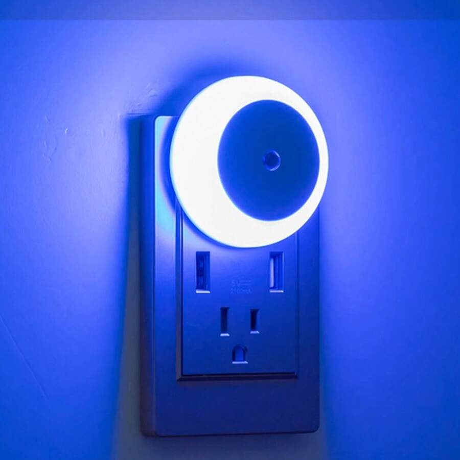 1入組塑料功能夜燈，現代圓形功能夜燈，適合房間家庭聚會裝飾，黃昏到黎明傳感器-節能 - 黃色 - 查看 1