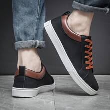 Men's Fashionable Minimalist Comfortable Slip-On Casual Sports Sneakers, Anti-Slip, Versatile For Students, All Season - Black - View 2
