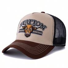 JZML 1pc Men's Letter & Bull Embroidered Trucker Hat