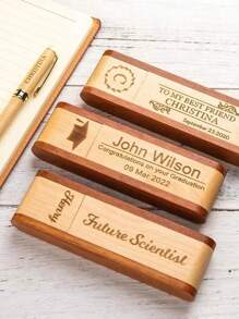 Personalized Pen & Case Custom Engraved Name Wooden Holder Box Set Monogram Graduation Teacher Doctor Nurse Lawyer Boss Job Gift Him Her, Multi-Functional, Unique, Customized, Workers, Clients, Students, For Business/Work/Office, For School, Back To School, School Supplies, School Supplies, For Teenagers, Junior High School Students, Middle School Students, High School Senior High School Students, College Students, University Students, Freshman, Sophomore, Underclassmen - Multicolor - View 3