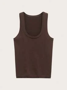 Simple Sleeveless Knit Top For Spring And Summer Casual Elegant - Coffee Brown - View 1