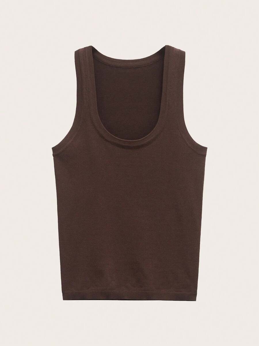 Simple Sleeveless Knit Top For Spring And Summer Casual Elegant - Coffee Brown - View 1