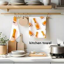 1 set / 2 piezas Toalla de cocina con diseño de botella de champán, toalla para platos, adecuada para comedor, cocina, baño, decoración diaria, decoración del hogar, regalos para mayores, amigos. Regalos para mayores y amigos.