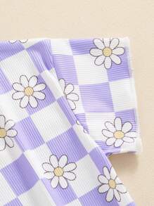 Toddler Girl Clothes 6M 12M 18M 24M 3T 4T Baby Girls Outfits Summer Floral Checkerboard Print Shirt+Shorts+Headband 3pcs Baby Clothing - 紫色 - 查看 4