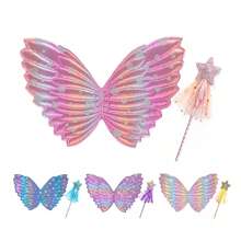 2 pièces Ensemble de costume ailes de papillon et baguette de fée, adapté pour les thèmes de fête d'anniversaire, représentations sur scène, cosplay, etc.
