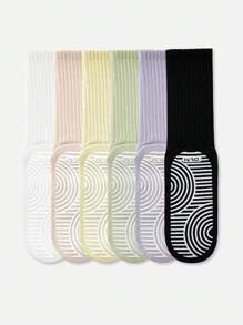 3 Pairs Women's Random Multicolor Sport Mid-Calf Socks, Fresh Color Scheme, Seamless Design For Running, Yoga, Pilates, With Silicone Gel On Sole - Multicolor - View 3