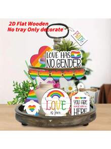 12 piezas Decoración para bandeja de varios niveles del Mes del Orgullo LGBTQ+, letreros de madera con arcoíris "El amor gana", "El amor no tiene género" para decoración del hogar y cocina, suministros para fiesta del Orgullo LGBTQ+ (sin bandeja)