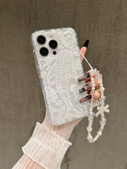 Ocean1pc Whale Design Phone Case With Beaded Tassels, 1pc Cushioning Anti-Fall Phone Protective Case Compatible With IPhone 11 12 13 14 15 16 Pro Max