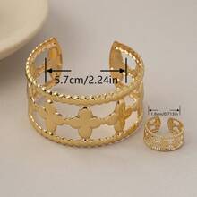 1 Bracelet + 1 Ring Set, Creative Fashion Lucky Clover Splicing Open Bangle Cocktail Ring