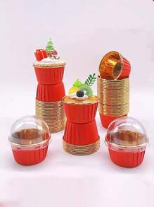 50 件/套一次性 PET 涂层蛋糕和甜点杯，（可选盖子），耐热光面纸杯蛋糕衬垫，松饼模具，烘焙工具，带边纸杯蛋糕杯，蛋糕托盘，适用于婚礼、复活节、母亲节、毕业典礼、生日派对