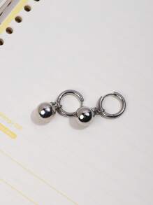 1 Pair 18K Gold Plated Stainless Steel Hoop Earrings With Hollow Resin Geometric Ball Pendant, Minimalist Design For Daily Wear