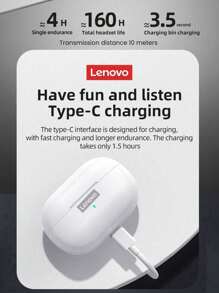 Lenovo Słuchawki Bluetooth  LP1S, ulepszona wersja, półdouszna jakość dźwięku HIFI, typ do biegania/sportu, bardzo długi czas czuwania, muzyka, mikrofon, inteligentna redukcja szumów, bezprzewodowe słuchawki douszne do smartfona i tabletu - Biały - Zobacz 4