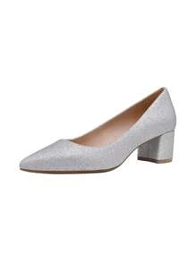 Women's Chunky Low Block Heels Pumps Closed Pointed Toe Slip-On Comfortable Work Dress Elegant Shoes - 銀色 - 查看 4