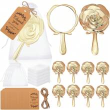 18pcs/Set Bridal Shower Favors Rose Design Mirrors, 6Pcs Plastic Compact Mirrors 6Pcs Thank You Cards With 6Pcs Organza Bags, Wedding Party Gifts Bridesmaid Gifts For Guests Bridal Party Supplies Birthday Graduation Birthday Decorations Party Decorations Bachelorette - Gold - View 2