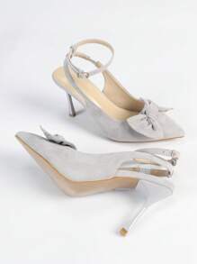 Damesschoenen met puntige neus en hoge hak, PU-materiaal met vlinderbloemdetail, enkelbandje, elegante alledaagse hoge hakken, geschikt voor buiten, festival, feestkleding, lente, zomer, herfst, winter, past bij satijnen jurk, Kerstmis, herfst