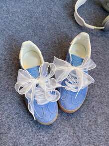 120cm Satin Ribbon Shoelaces, Chiffon Satin Ribbon Bowknot Pearl Decor Ballet Style Shoe Laces, Beige