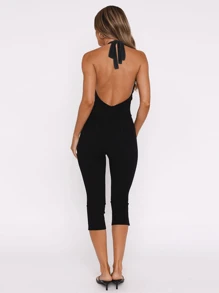 WOWDARK Women's Solid Color Halter U-Neck Backless Jumpsuit For Autumn