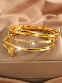 Camhanno 3 Pieces Of Light Luxury And Elegant, Atmospheric Fashion Stainless Steel Versatile Rotating, Single-Row Diamond, Love/Flower Embossed Bracelet Is Suitable For Daily Wear, Holiday Girlfriend