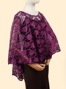 1pc Paisley Pattern Casual Polyester Dual-Color Asymmetrical Lace Poncho/Shawl, Sun Protection Shawl For Events, Vacation, All Seasons - Multicolor - View 5