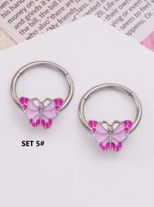 2pcs Skin-Friendly Hypoallergenic Titanium Steel Fox Head, Sunflower, Butterfly, Zirconia Flower Nipple Rings, 14G Circular Nipple Rings, Unisex Sexy Fashion Piercing Jewelry