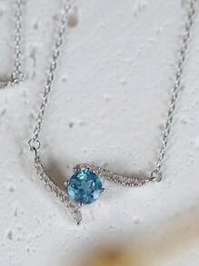 S925 纯银球形旋转吊坠项链，适合女士，优雅奢华时尚精致日常百搭迷人 - 藍色 - 查看 4