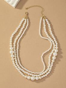 1pc Fashionable Minimalist Faux Pearl Beaded Necklace, Suitable For Daily, Party, Banquet And Funeral Occasions - Multicolor - View 4