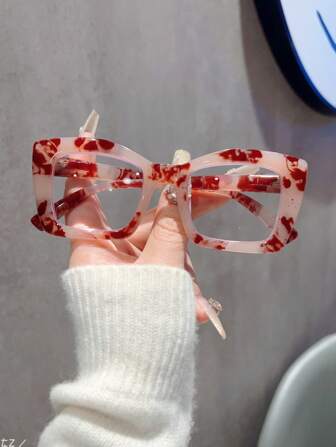 1pc Fashion Square Large Frame Eyeglasses, Retro Floral Personalized Glasses For Computer, Phone Use, Suitable For Daily Wear And Photography Decoration