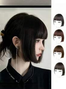 1 pieza Flequillo postizo, flequillo con corte de princesa, accesorio de belleza de cabello sintético en una sola pieza para sienes, estilo bohemio elegante para mujeres