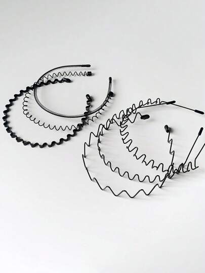 6pcs Metal Headbands For Women, Suitable For Spring, Summer And Autumn, Neutral Black Wavy Circle Headbands, Non-Slip Sports Headbands, Unisex Headbands Suitable For Washing Face, Running, Yoga, Makeup, Skincare And Other Occasions, Highly Elastic And Bendable, Great Gift Item.