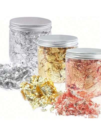 1 Piece /3 Nail Art Items Gold And Silver Copper Foil, Metal Leaf Paper Glitter For Diy Nail Decoration, Bulk Shiny Nail Decoration Accessories, Glitter Glitter Leaf Bulk Foil For Gold-Plated Nail Decoration Nail Supplies Nails Nail Charms Nail Gems