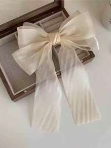 1 buc bej, plasă strălucitoare, cu 3 straturi, cu fundă, extra mare, cu panglică ondulată, elegantă, delicată, accesoriu de păr de primăvară, toamnă, chestii școlare, facultate