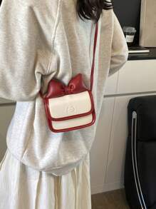 Cute Girl Bow Design Handbag, New Girl Simple Fashion Small Square Crossbody Bag - White - View 2