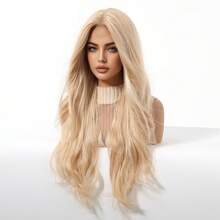 4 件套 28 英寸渐变棕色波浪蕾丝前假发，合成纤维，耐热，设计优雅 - 金色 - 查看 3