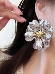 1 par de brincos grandes de metal floral estilo europeu e americano exagerados, para mulheres, festa, viagem, joia para presente