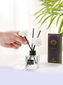 1pc Elegant White Floral Aromatherapy With Black Aromatherapy Stick - Versatile Air Freshener For Bathroom, Bedroom, Car And Outdoor - 33.81 Oz Capacity, Terrarium, Interior Aesthetics, Bathroom Aesthetics | Floral Design | Glass Aromatherapy, Bathroom Decor