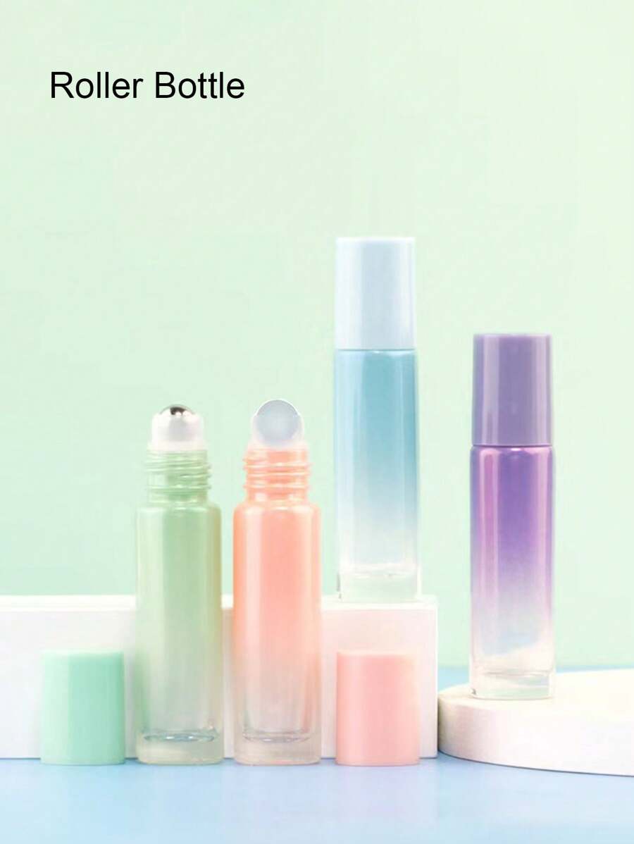 2pcs/4pcs 5ml/10ml Deep Pink Glass Roller Bottles, Transparent Pink Glass Perfume/Essential Oil Refillable Bottles, Portable Cosmetic Tools - Multicolor - View 1