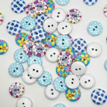 50pcs Blue Printed Wooden Button 15mm Cute Two-Eye Painted Button Children's Sweater Wooden Button Round Bread Buckle - Multicolor - View 7