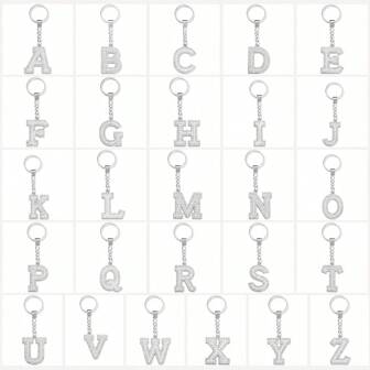 A-Z字母钥匙扣，水晶钥匙圈配件，适用于汽车，适合女性，汽车配饰，包包挂饰，学校字母可爱哥特风Y2K圣诞礼物创意包包挂绳带证件夹汽车配饰包包挂饰，汽车配饰，送给老师、朋友、姐妹的礼物