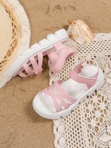 1 双儿童镂空心形可爱公主平底凉鞋，夏季 - 粉色 - 查看 4