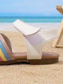 Girls' Summer New Rainbow Decor Cute Open Toe Beach Sandals, Suitable For Beach, Travel, Photography, School, Indoor